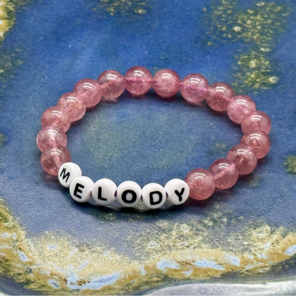 Personalised Natural Strawberry Quartz Stretch Bracelet Natural Crystal Energy